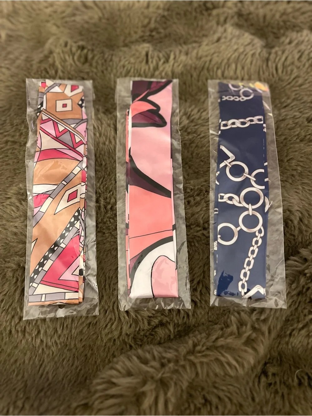6 piece Silk-Feel Multicolor Twilly Scarf for Handbags